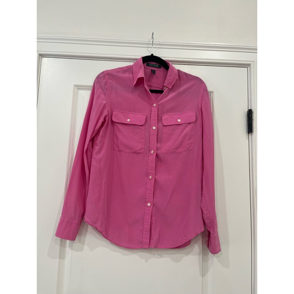 Lauren Ralph Lauren | Pink 100% Silk Long Sleeve Button Down Size Small